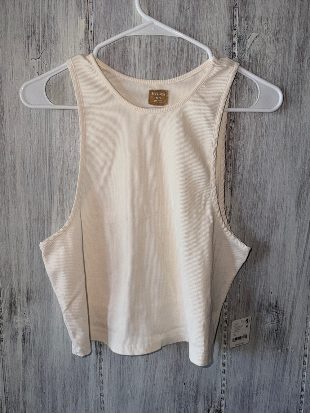 Free People Cream Ribbed Crop Tank